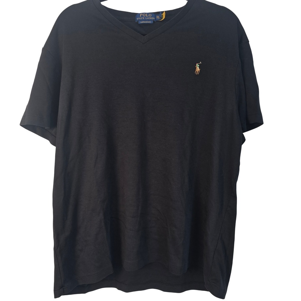 Polo Ralph Lauren Mens XXL Black Custom Slim Fit V-Neck T-Shirt Cotton Pony Logo